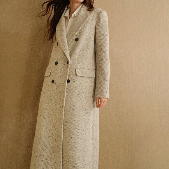 Jackets & Blazers - Grey Elegant Women's Peak Collar Flap Detail Longline Pea Overcoat